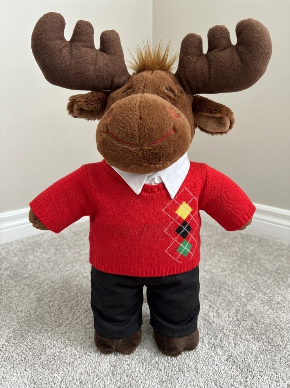 BAB Hal Moose in Red Sweater. Christmas Plush.